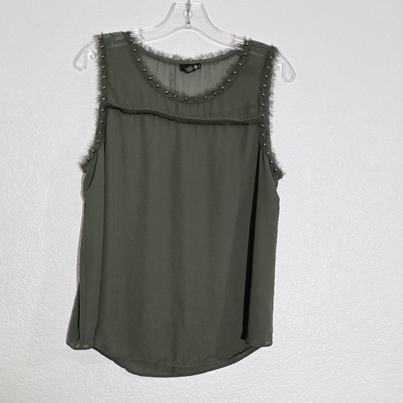 Olive Green Sleeveless Top with Studded Details - Picture 2 of 13
